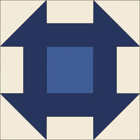 Churn Dash Quilt Block · Indigo & Vermilion