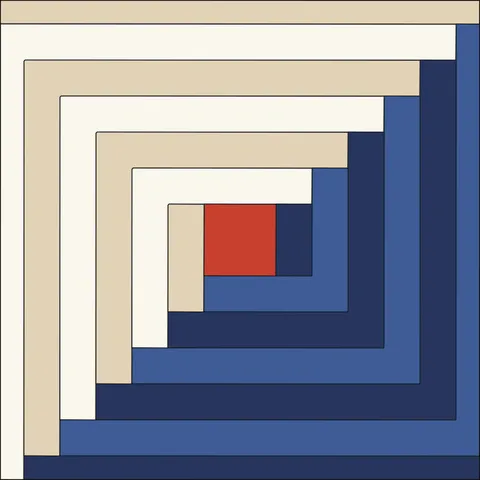 Log Cabin Quilt Block · Indigo & Vermilion